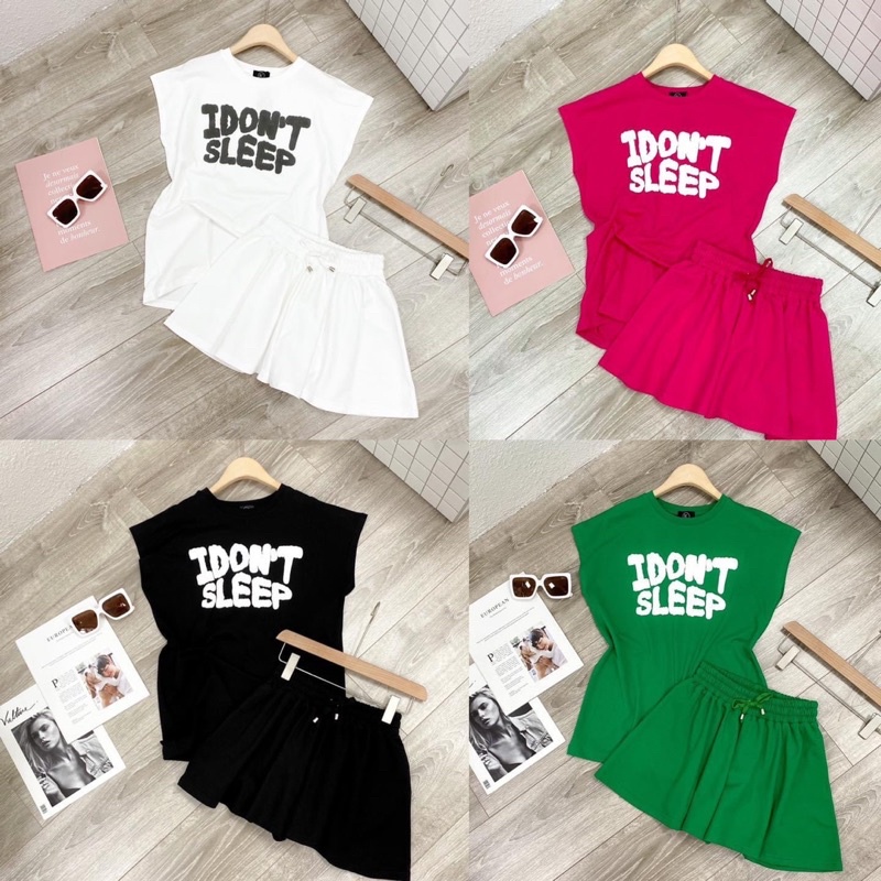 I DONT SLEPP - Set Đùi rộng Giả Váyy