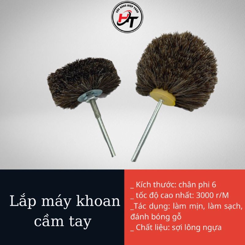 Chổi lông ngựa đánh bóng gỗ mềm sạch bụi lắp khoan cầm tay