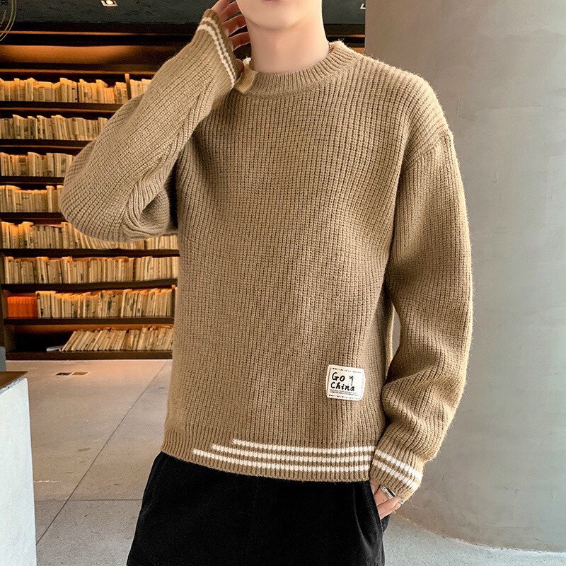 Áo Len Nam cao cấp dài tay vá gấu cá tính phối màu trẻ trung thời trang hàn quốc  JUST MEN