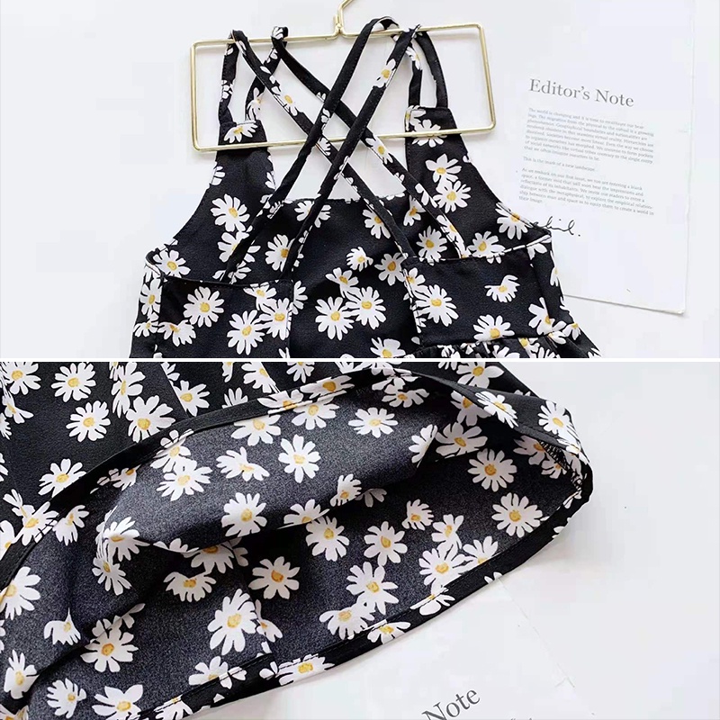 Đầm Voan Hai Dây Hở Lưng Họa Tiết Hoa Cúc Phong Cách Công Chúa Thời Trang Cho Bé Gái