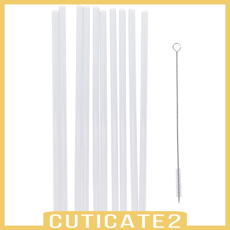 10 Ống Hút Nhựa Cứng Trong Suốt Tái Sử Dụng Được + 1 Cọ Vệ Sinh