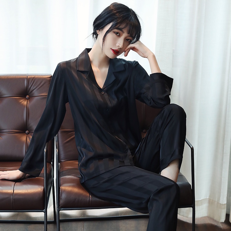 Bộ Đồ Ngủ Tay Dài Chất Lụa Satin Thời Trang Phong Cách Hàn Quốc Cho Nữ
