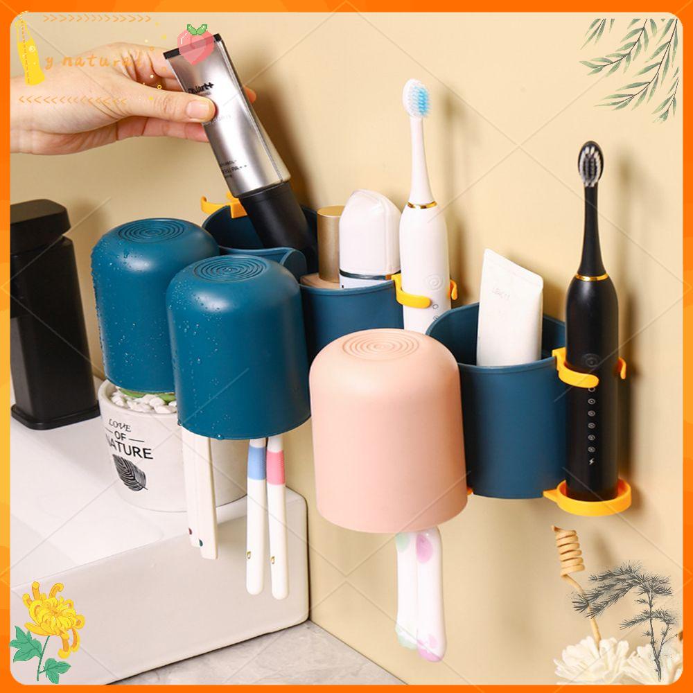 YNATURAL Plastic Electric Toothbrush Organizer Home &amp; Living Mouthwash Cup Rack Toothbrush Holder Self-adhesive Household Bathroom Accessories Seamless Drain Shelf Multi-functional Toothpaste Storage Rack/Multicolor