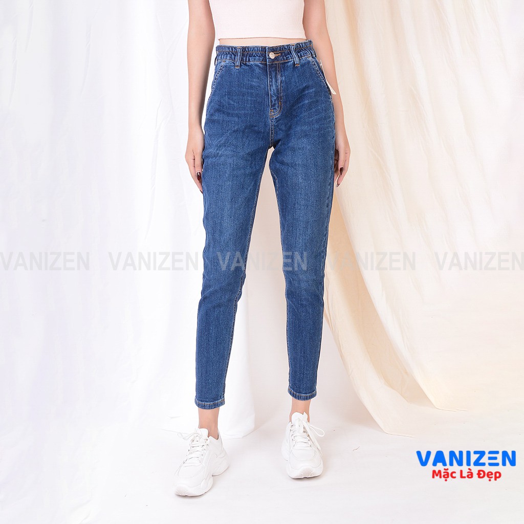 Quần jean nữ ống rộng baggy đẹp lưng cao cạp chun cúc trơn hàng hiệu cao cấp mã 466 VANIZEN