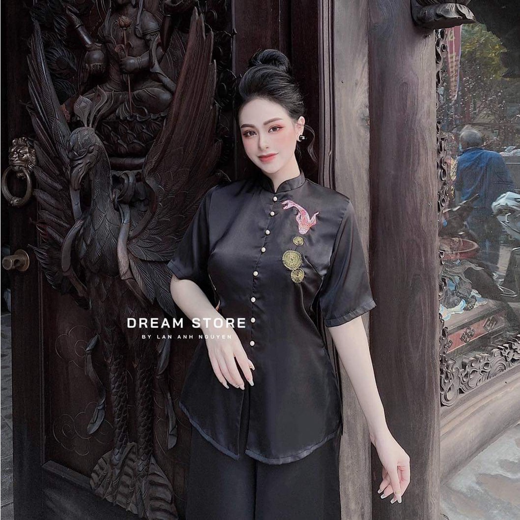 ĐỒ LAM ĐI CHÙA #Mã Freeship Xtra RP028# Set bộ đi chùa - Đồ lam đi lễ chùa - BỘ CỔ TÀU THÊU HOA ĐI CHÙA