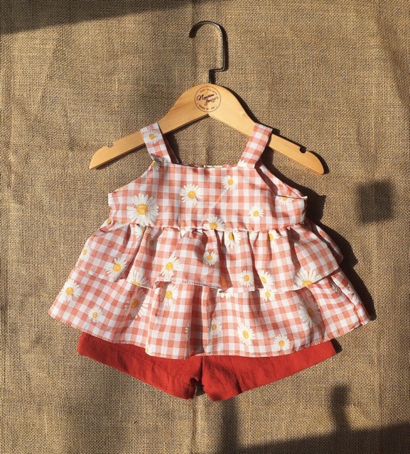 Vải caro hoa cúc to may váy áo mùa hè mềm mát