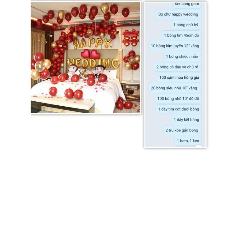 (KÈM BƠM KEO )SET BÓNG CƯỚI HAPPY WEDDING TÔNG ĐỎ