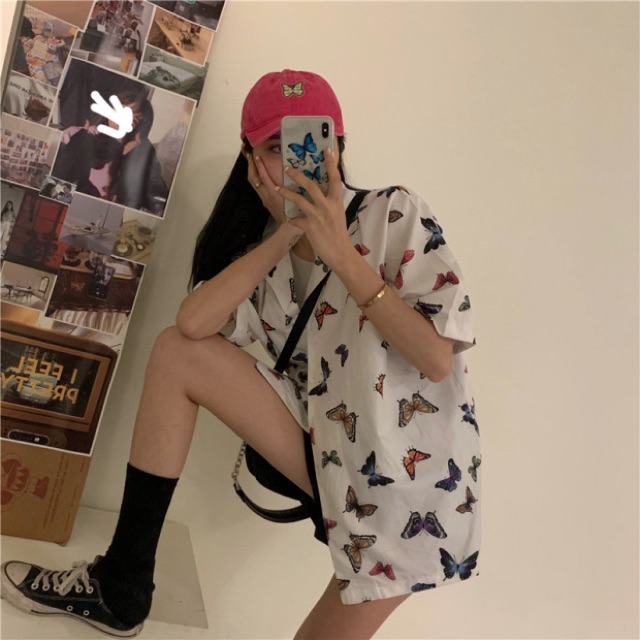 [Áo Sơ Mi] Áo sơ mi unisex ulzzang 3D dưới 75kg - Bươm bướm