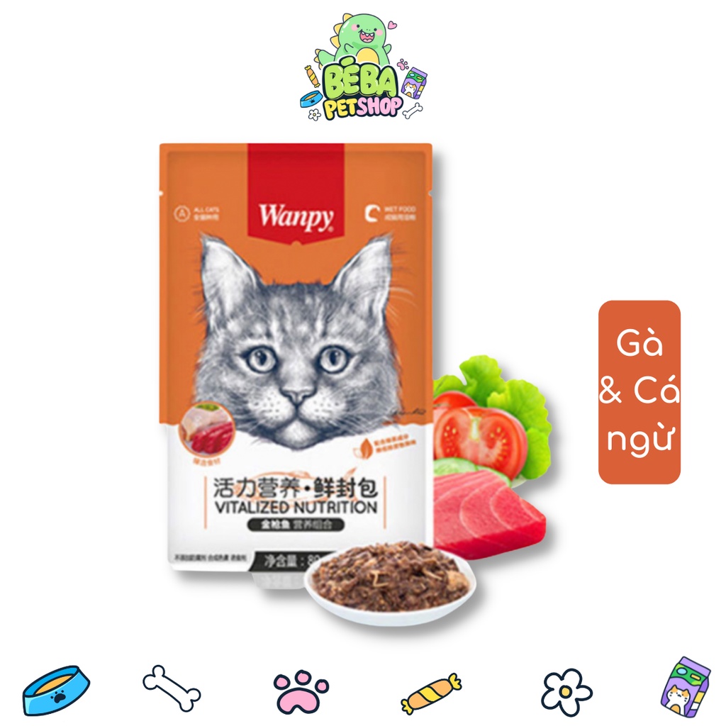 Pate cho mèo Wanpy gói 80g nhiều hương vị thơm ngon, phù hợp cho mèo mọi độ tuổi | Bé Ba Petshop