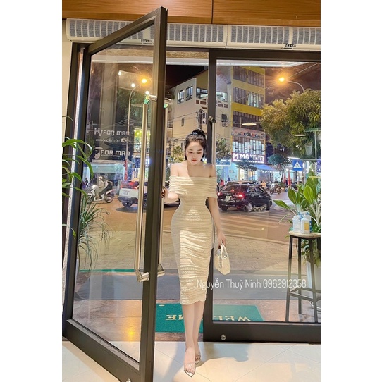 Váy ren mềm trễ vai ôm body siêu sang chảnh