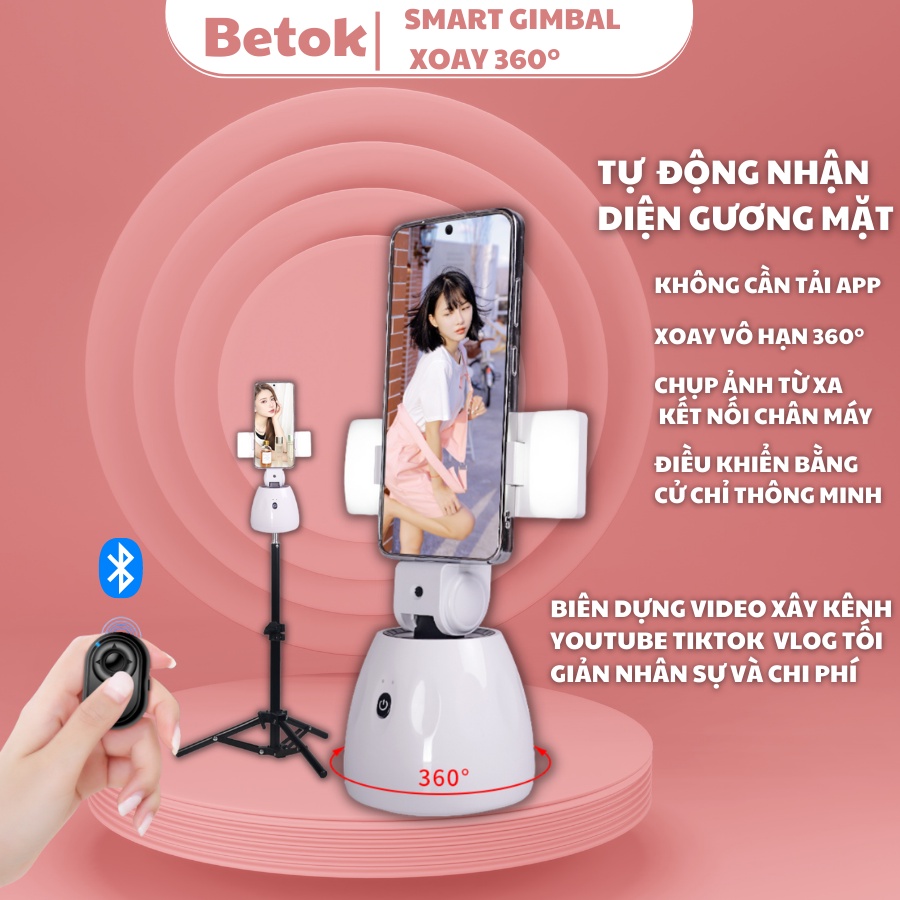 Gimbal thông minh BETOK Q3 xoay 360 độ tự Nhận diện khuôn mặt Bắt chuyện động Tự động theo dấu Chụp ảnh Quay clip từ xa