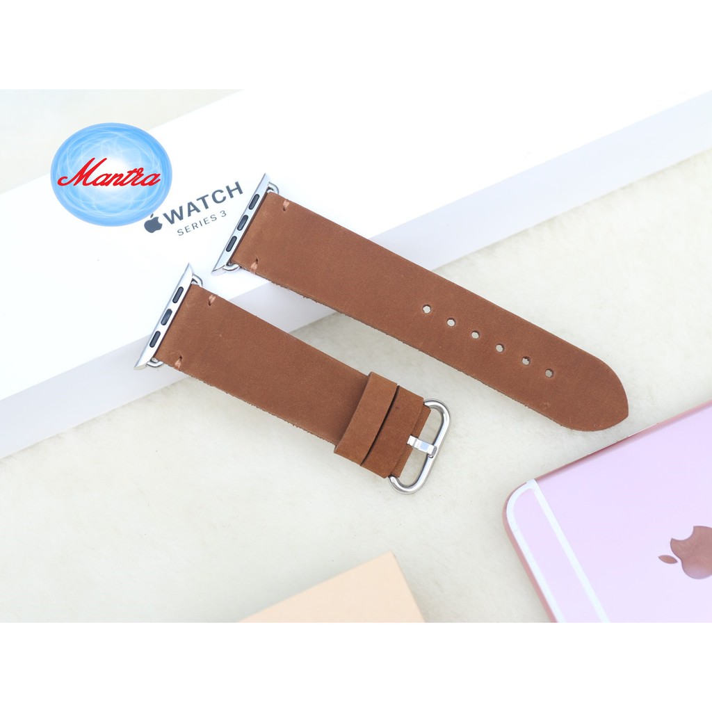 Dây Da Thay Thế Apple Watch Da Bò Sáp Handmade kèm Hộp Gỗ Đẹp