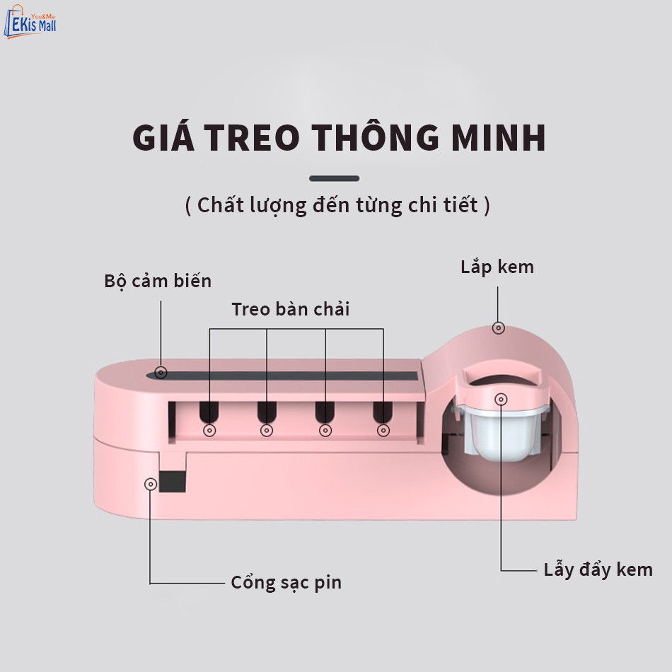 Giá treo diệt trùng bàn chải thông minh Cao cấp Kệ đựng bàn chải đánh răng nhả kem tự động