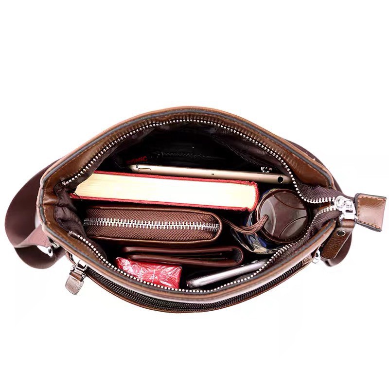 Túi đeo chéo nam BARNOROO 29x24x5cm tặng ví dài bảo hành da 12 tháng (Nâu đậm - Nâu sáng - Đen) | BigBuy360 - bigbuy360.vn