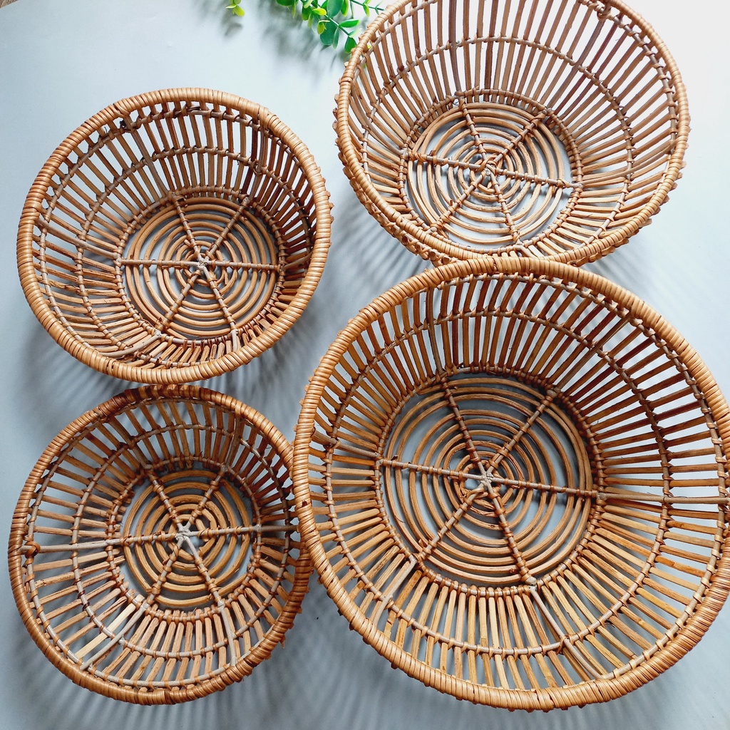 Rổ Mây Guột Tròn Nhiều Cỡ Đựng Hoa Quả, Đựng Đồ Trang Trí Nhà Cửa, Đan Tay Tự Nhiên Của Vitrapro