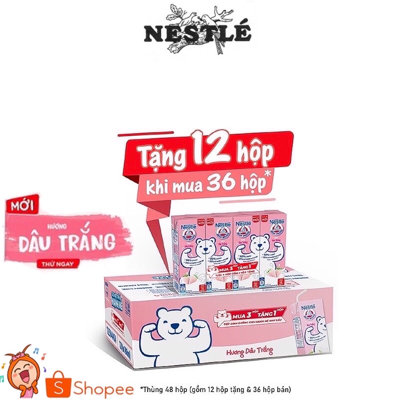 Thùng 48 hộp sữa Nestlé Gấu dâu trắng (48x180ml) date 8/2022