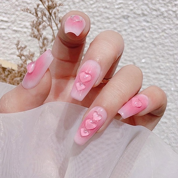 Set 100 Trái Tim Quả ĐàoTrong Suốt Pha Lê Đính Móng