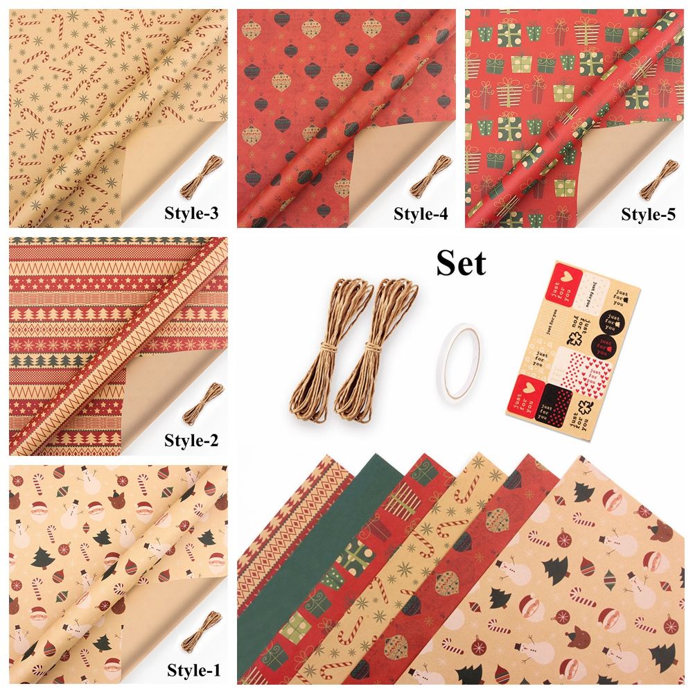 Cuộn giấy gói quà thủ công DIY họa tiết ông già noel người tuyết