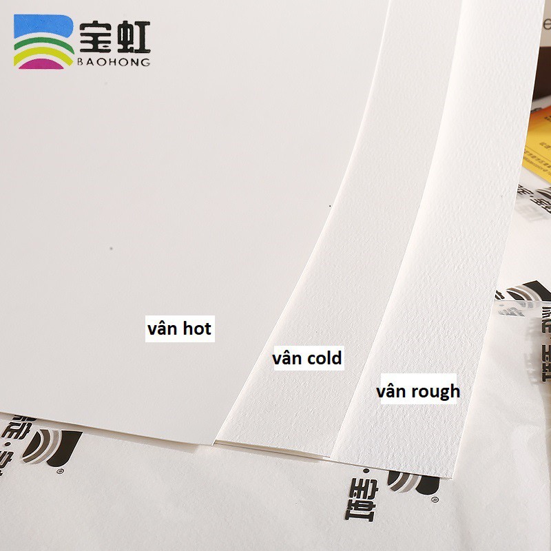 Giấy vẽ màu nước BAOHONG 300g 100%cotton vân mịn,vân nổi,vân nhám (Hot,Cold,Rough) set 10 tờ