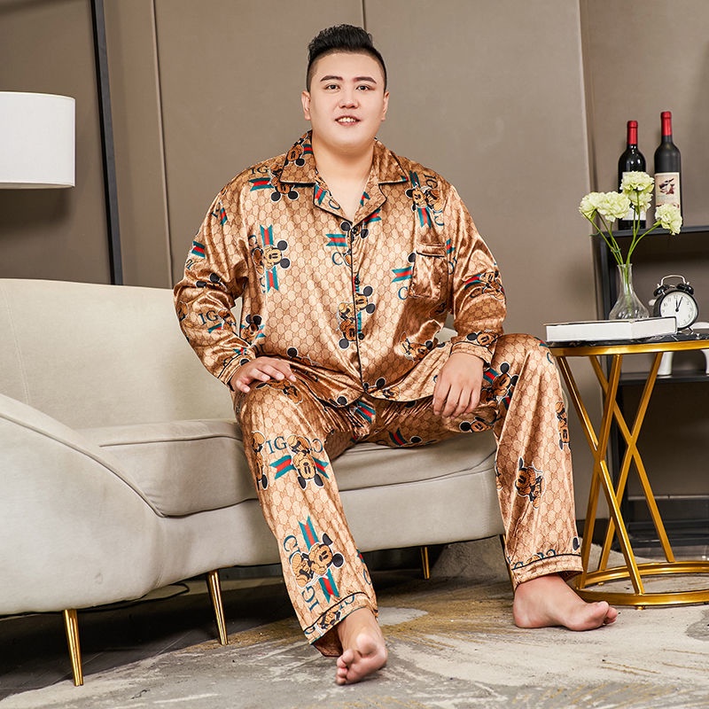 Bộ Đồ Ngủ Vải Lụa Lạnh Dáng Rộng Plus Size Cho Nam