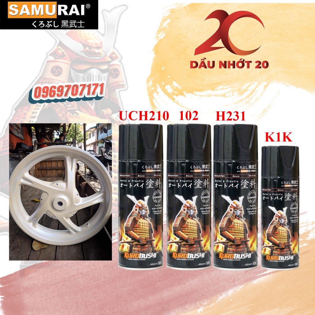 [Freeship] Combo 4 chai màu trắng ánh xanh  Chai Sơn Xịt Sơn Xe Máy Samurai H231 sơn màu trong ánh xanh _ Bluish Pearl W