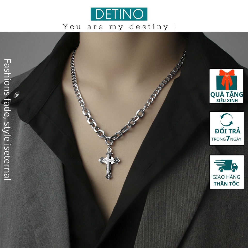 Dây chuyền thánh giá nam titan, vòng cổ chữ thập Cuban unisex không gỉ không phai màu DETINO DC10