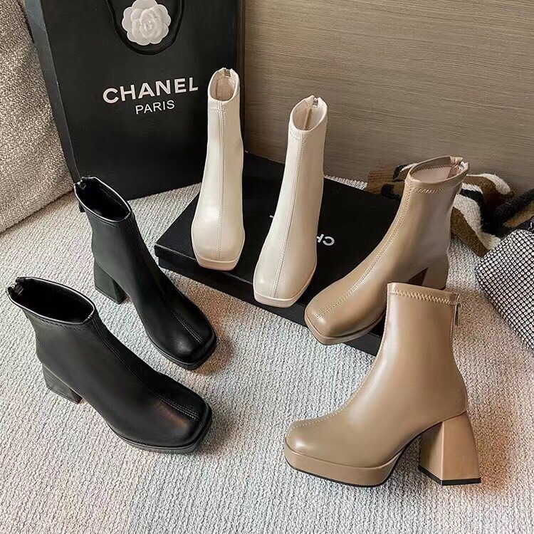 Y10- Bốt nữ, boot nữ, Bốt nữ cổ lửng, BỐT NỮ TRƠN KHÓA SAU ĐỘN ĐẾ 7CM