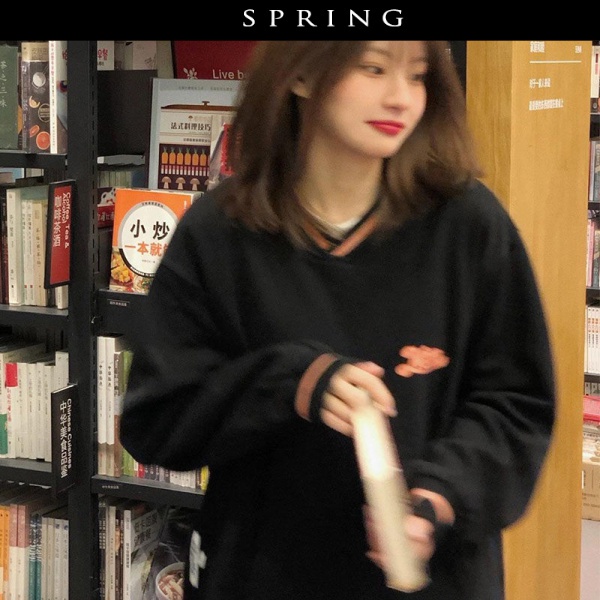 Áo sweater tay dài dáng rộng thời trang mùa thu cho nữ 2021