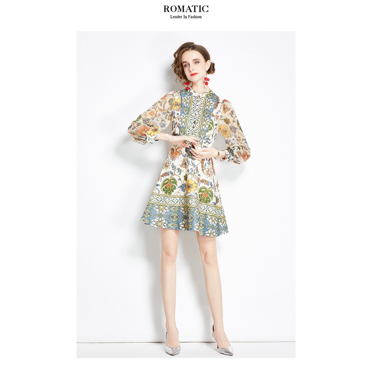 Đầm mini dài tay in họa tiết thời trang chất lượng dành cho nữ