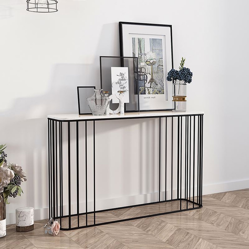 Bàn console trang trí phòng khách hiện đại IBIE AK013 khung sắt sơn tĩnh điện, mặt đá vân mây, tùy chọn màu sắc