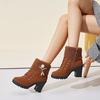 Giày boot nữ đế vuông S106 (Nâu) MK MAIKA
