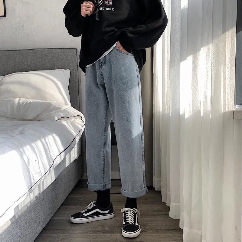Quần jean baggy nam nữ Quần bò ống suông rộng phong cách Hàn Quốc | BigBuy360 - bigbuy360.vn
