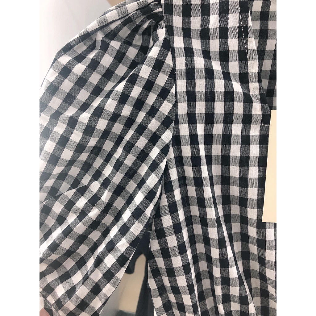 Váy bầu bigsize - Đầm bầu thiết kế GuMe kẻ caro cổ vuông cúc bọc kiểu dáng babydoll chất vải thô cotton mềm_MB228