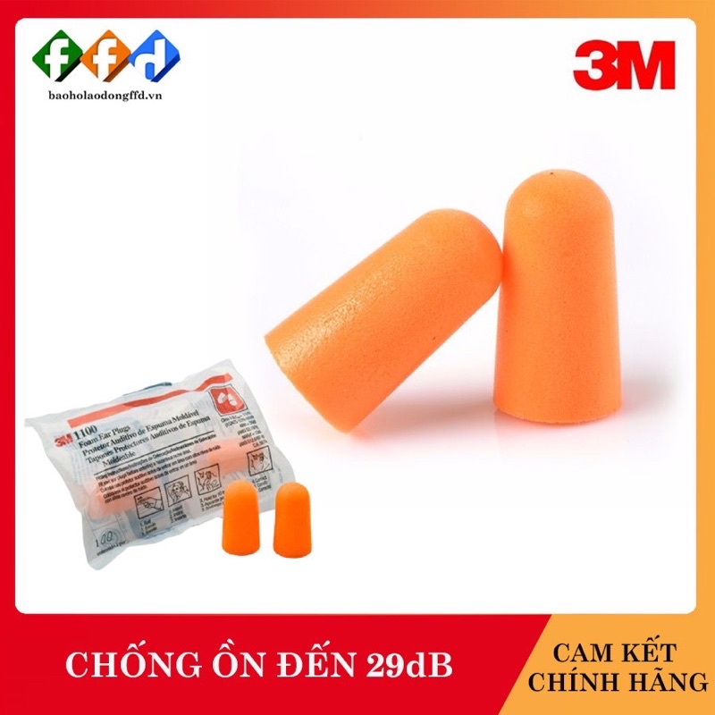 01 đôi 3M 1100- NÚt bịt TAI CHỐNG ỒN, CÁCH ÂM KHÔNG DÂY LOẠI 1100 - Dạng nút Bọt biển xốp mềm êm tai dùng được cho cả ng