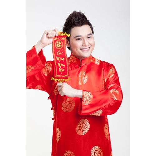 Áo dài nam truyền thống lụa Thái Tuấn, kèm mấn đội đầu - ADNTT