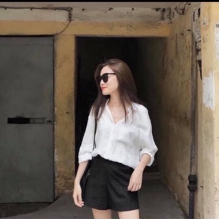 Áo sơ mi nữ trắng form rộng 1 túi về hàng 💋 freeship 💋 ảnh thật