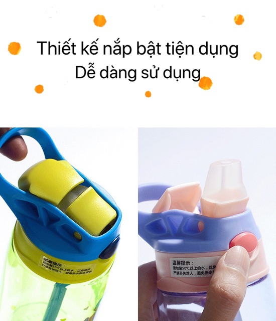 Bình nước đi học cho bé, dung tích 500ML, có nắp bật tay cầm tiện dụng.