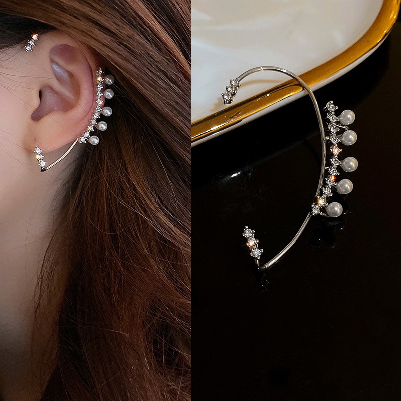 Khuyên đeo tai trái đính đá và ngọc trai thời trang