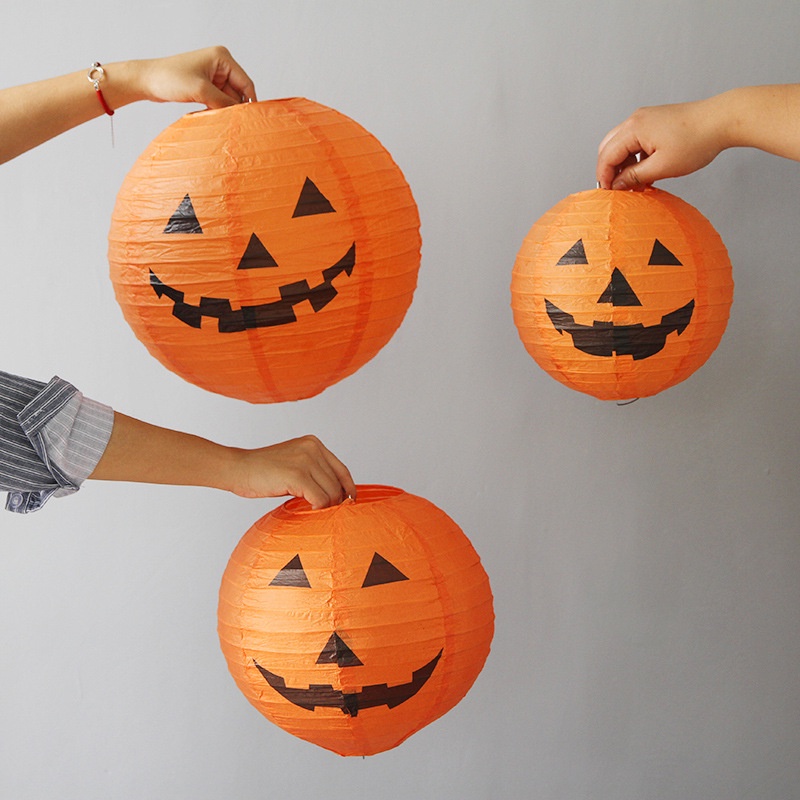 Đèn Lồng Bí Ngô Halloween Phát Sáng Trẻ Em Tự Làm , Đồ Trang Trí Đèn Lồng Giấy Bí Ngô Thủ Công