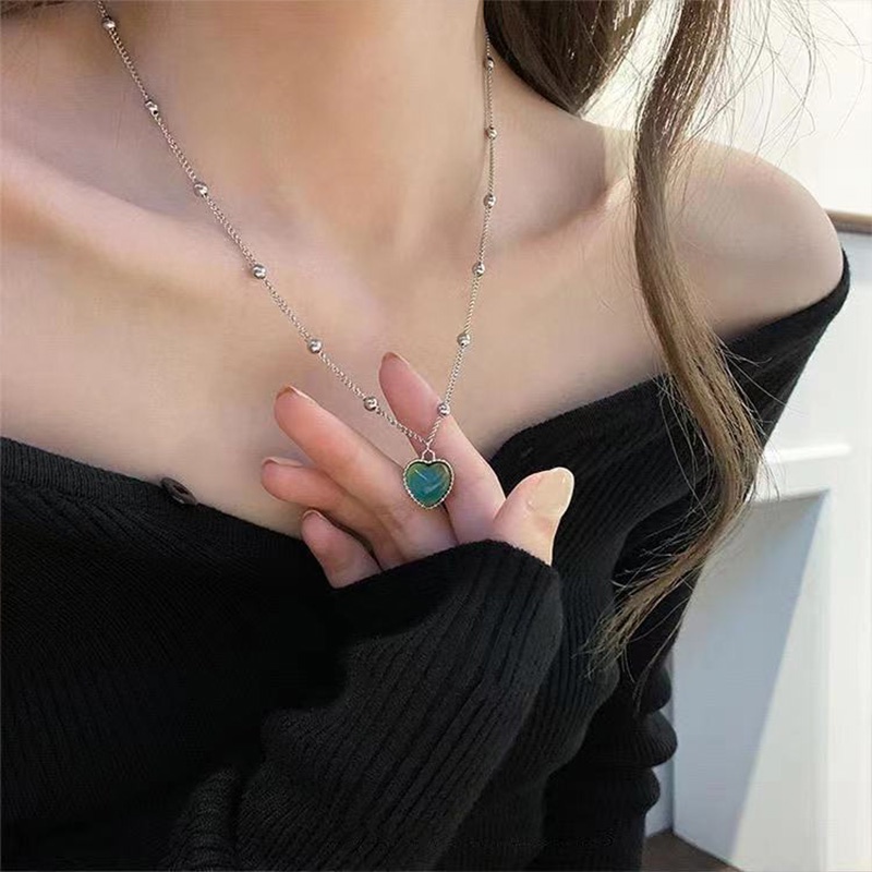 ✨✨Dây chuyền mặt hình trái tim đính viên đá nhân tạo thay đổi màu sắc độc đáo thời trang