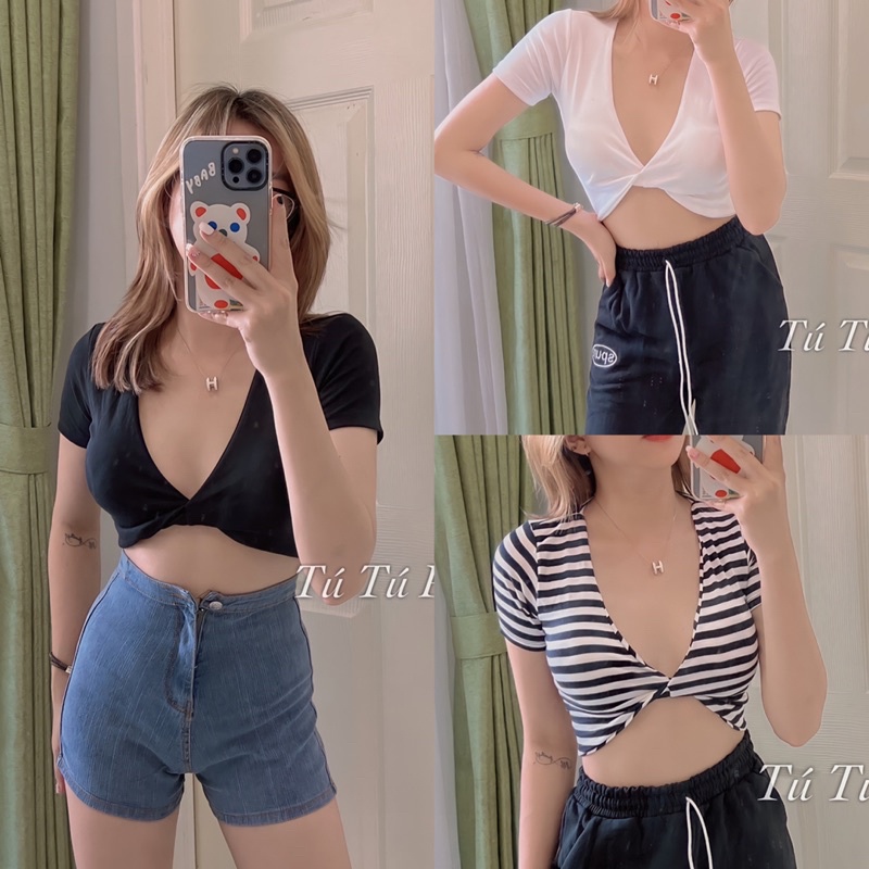 ÁO CROPTOP XOẮN NGỰC CÓ LÓT