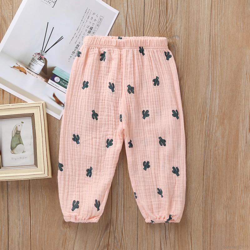 Quần dài chất liệu cotton in họa tiết thời trang dành cho bé gái từ 0-4 tuổi