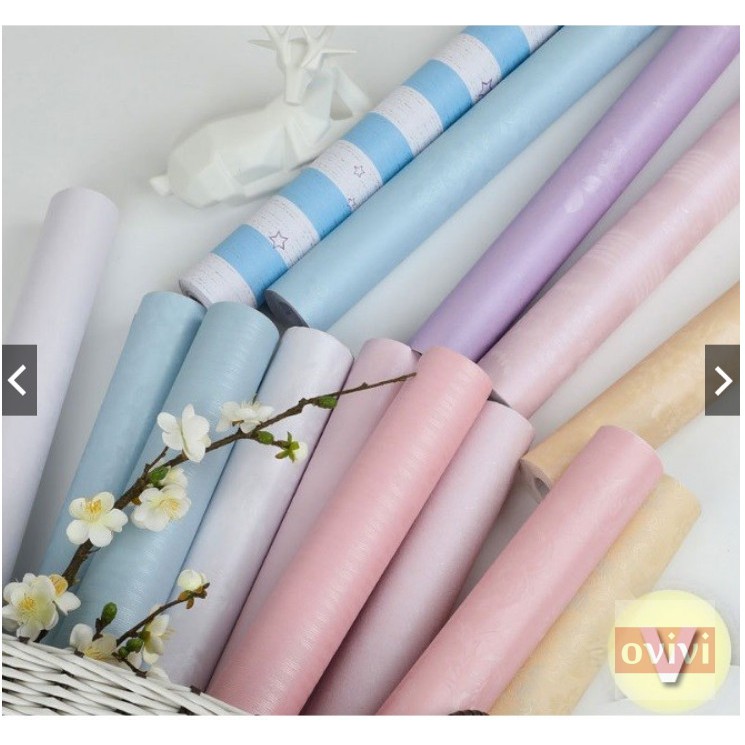 Giấy Dán Tường Phòng Ngủ Trơn Một Màu Pastel Nhám Vân Nổi Có Sẵn Keo Đẹp Cuộn 10m Dày Giá Rẻ OVIVI