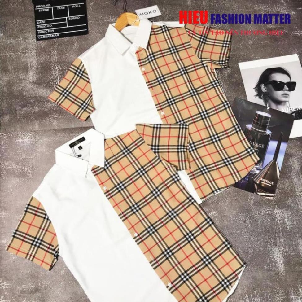⚡FREE SHIP⚡ Áo sơ mi cộc tay size dưới 80kg lụa mềm mại quanaochat74 - Burberry kẻ sọc 2 màu Đẹp New