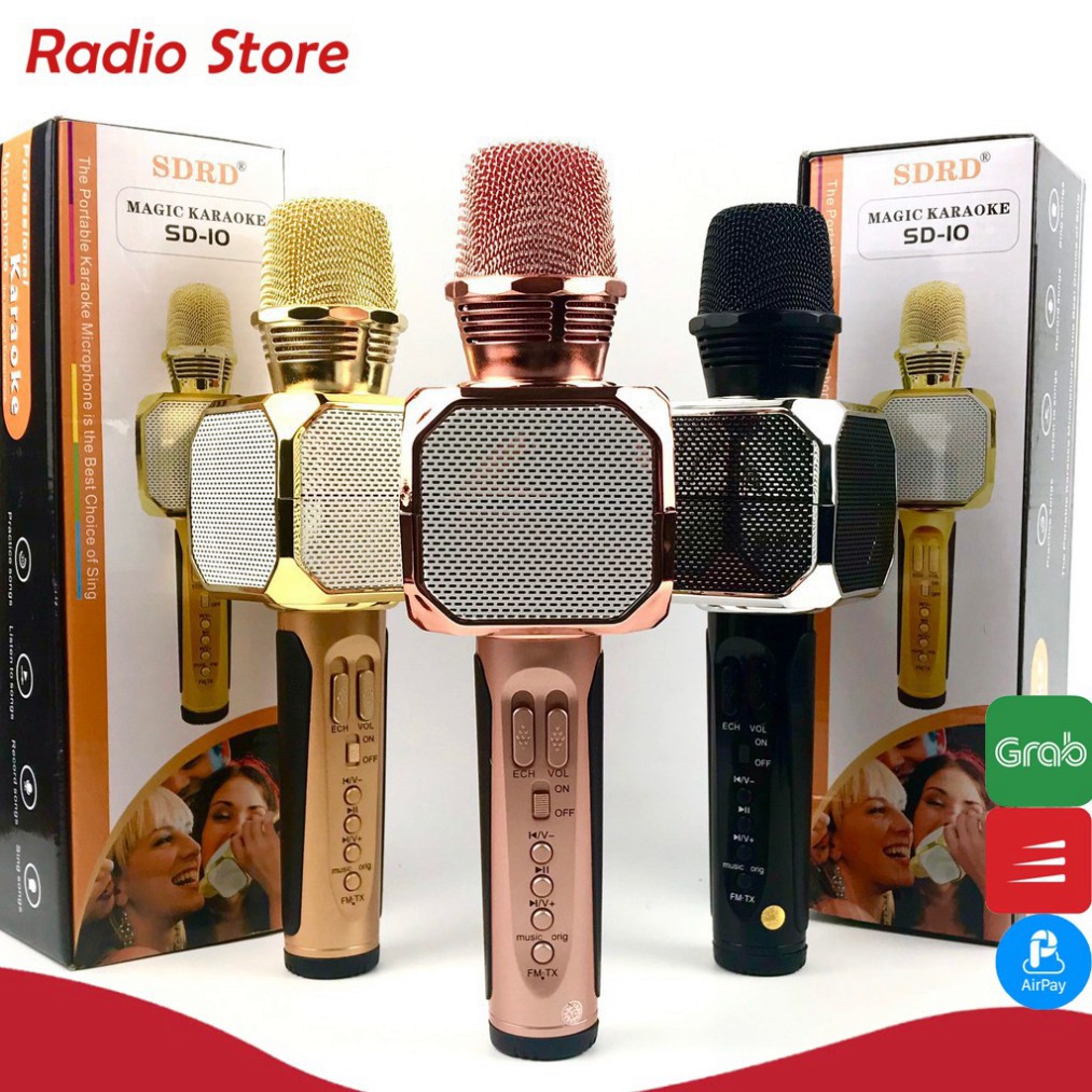 Micro karaoke bluetooth SD-10 Mic hát cầm tay loa không dây mini hát hay đa năng có ghi âm