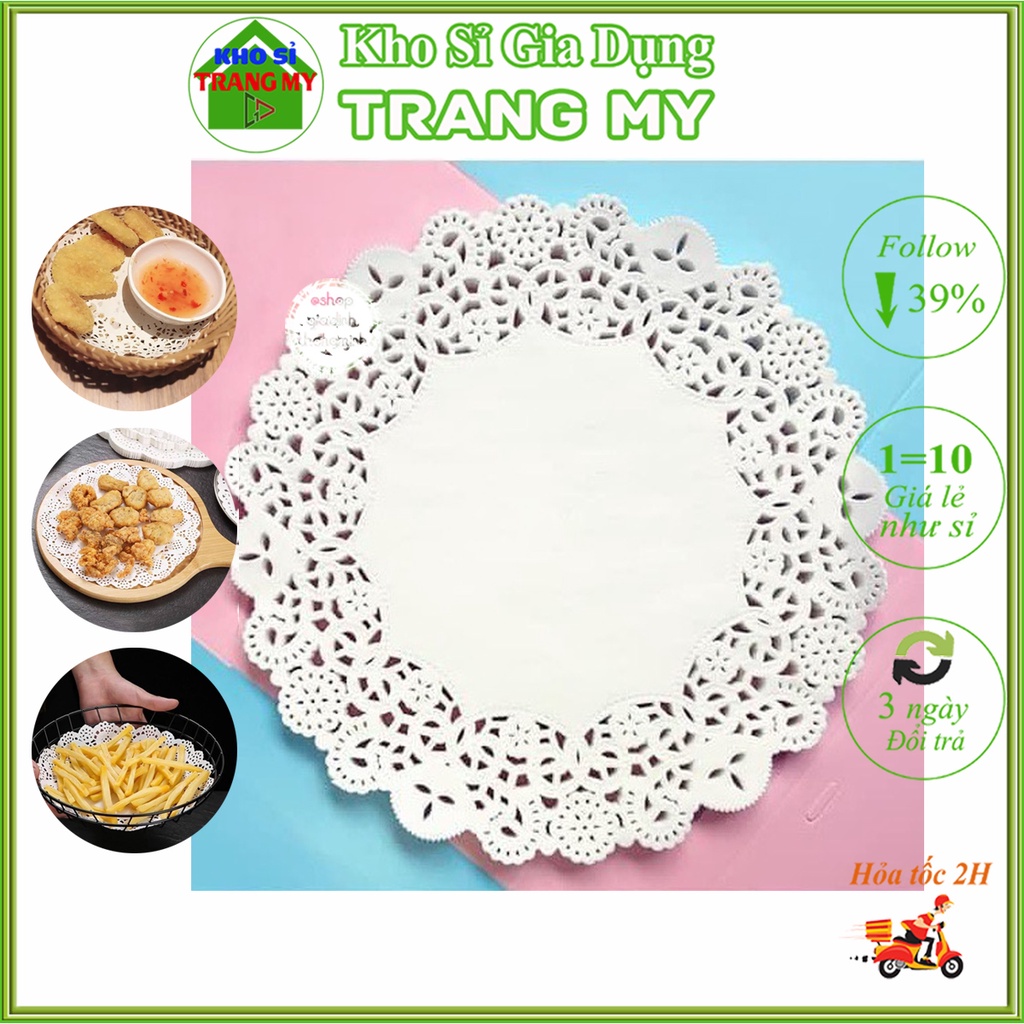 Set 140 tờ Giấy Thấm Dầu Viền Hoa Văn Lót Đồ Ăn Trang Trí Tuyệt Đẹp Size 23cm Tiện Lợi