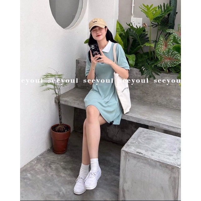 [Ảnh thật/Video] VÁY POLO CÀI EO HOT ĐỈNH Đầm polo dáng suông cách điệu eo Hàn Quốc