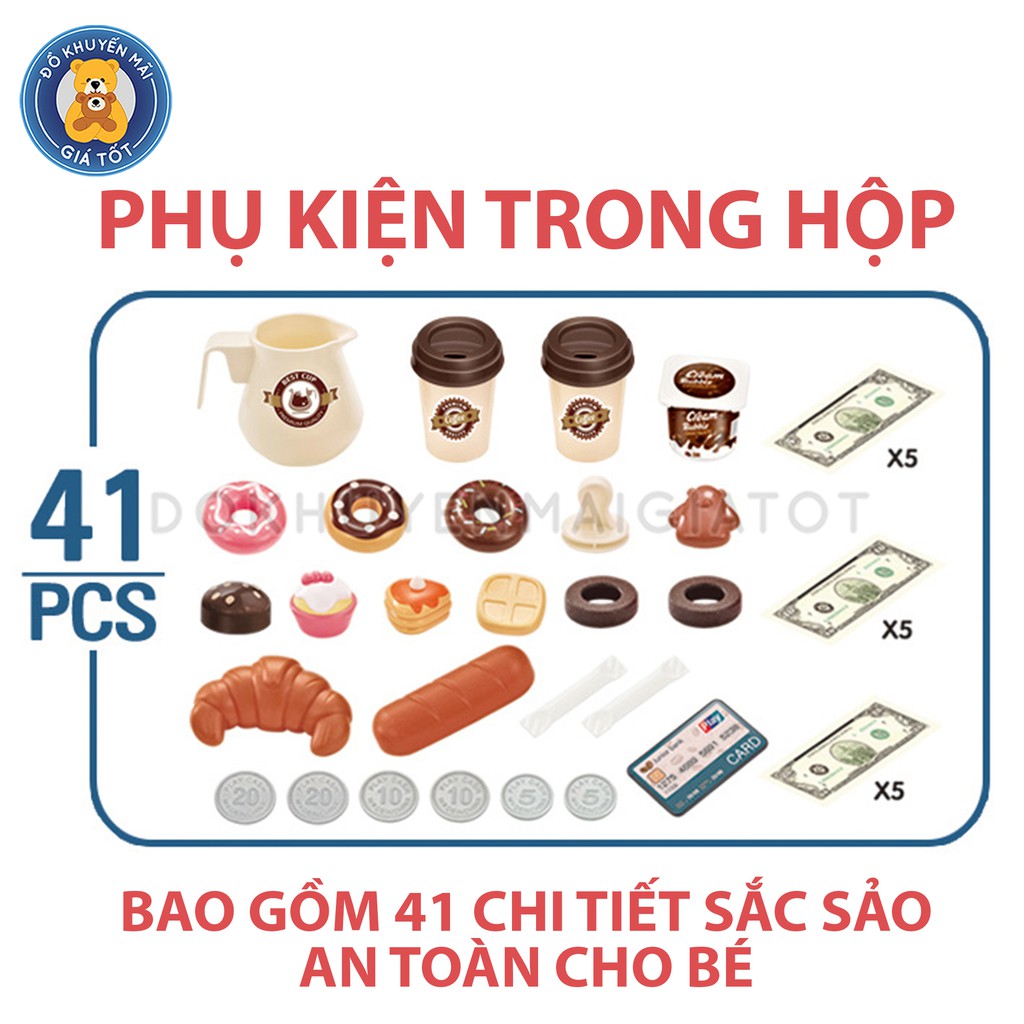 Bộ đồ chơi nấu ăn nhà bếp mẫu máy pha cafe kèm quầy bánh ngọt và menu cho bé 668-94