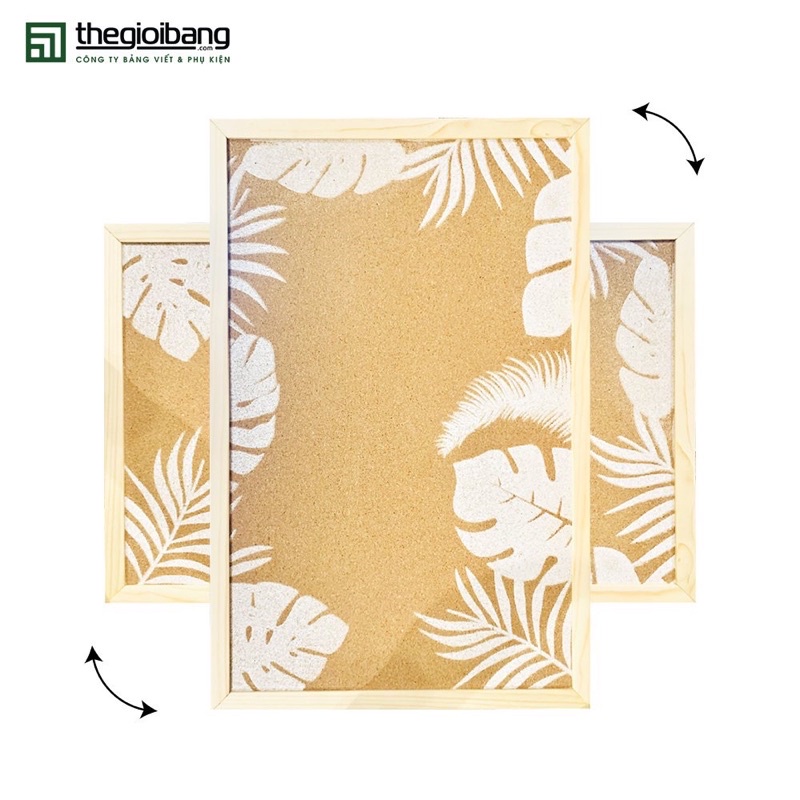 Bảng ghim bần ghi chú,note, ảnh, vintage, khung gỗ LIE trang trí Decor hoạ tiết TROPICAL ( tặng ghim).