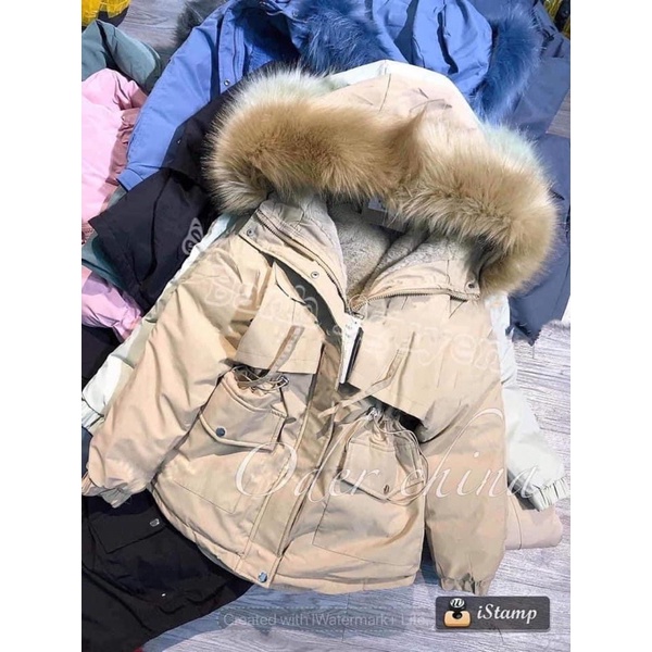 Áo Phao Parka Túi Hộp Màu Nâu Tây Sang Chảnho